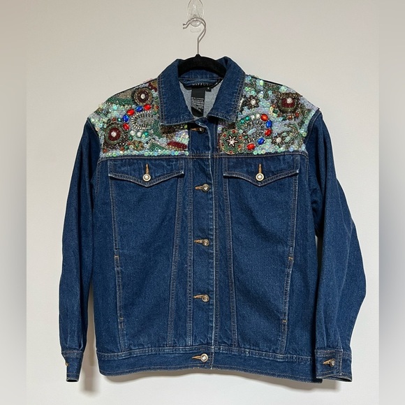 i.b. diffusion Jackets & Blazers - I.B. Diffusion 90’s Vintage Denim Beaded Sequined Embellished Jacket Size 6